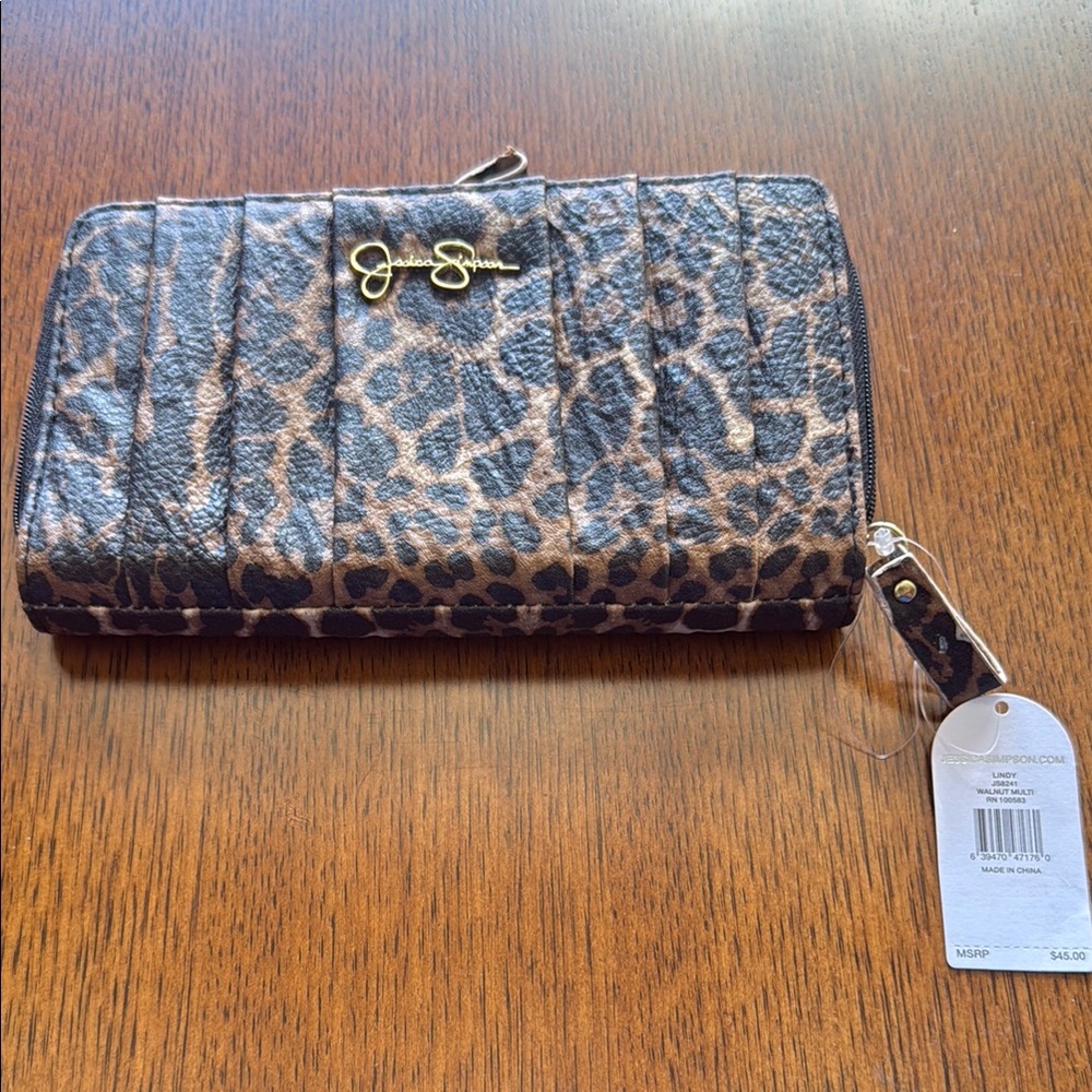 Jessica Simpson Leopard Print Zip-Around Wristlet Wallet in Brown and Black